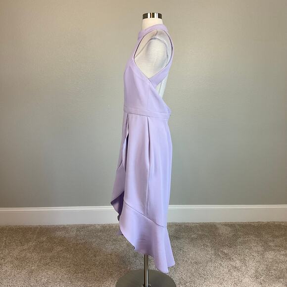 Backless High-Low Sheath Cocktail Dress Size 10 Purple Ruffled Halter by AQUA - Picture 6 of 14